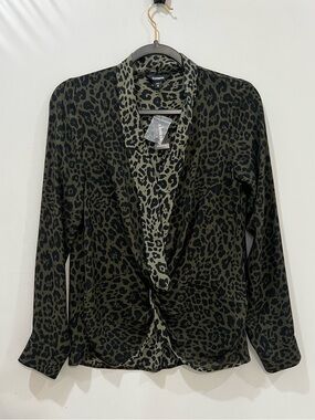 Express Womens XS Green Animal Print Long Sleeve Whimsigoth Exotic Safari Twist